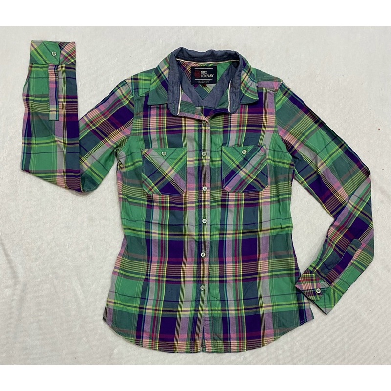 Áo sơ mi tay dài vải kate kẻ sọc xanh lá Nino.maxx (Size XS, S) - Thanh lý vnxk