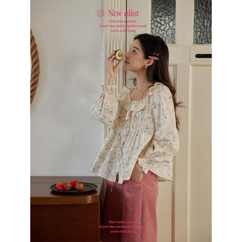 61710 Áo Sơ Mi Hoa Cổ Tròn Rộng Rãi