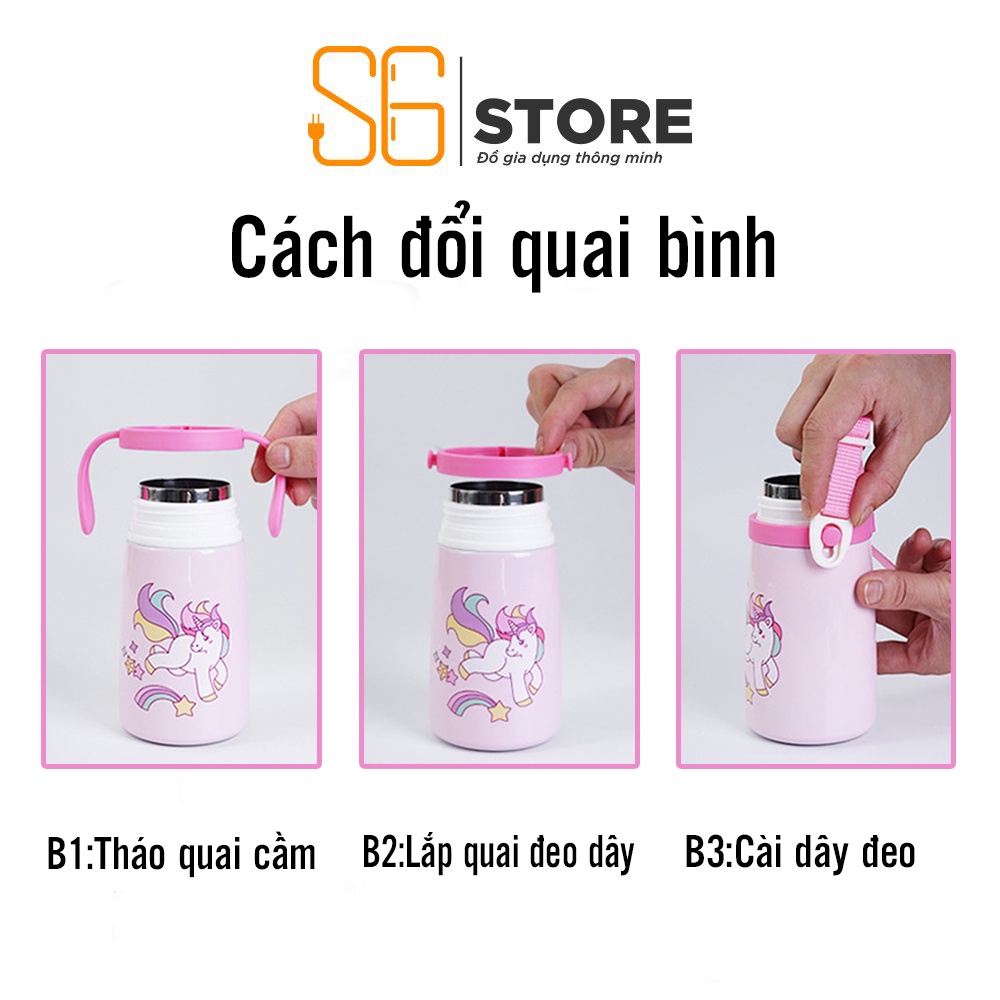 Bình nước trẻ em S6 có khắc tên và logo cho bé lõi inox 316 giữ nhiệt tốt thêm dây quai đeo tiện lợi mang đi học đi chơi