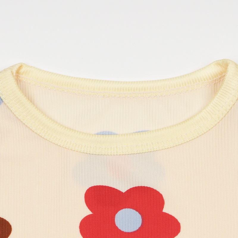 Bộ Đồ Ngủ Gồm Áo Thun In Hoa + Quần Ngắn Cotton Phong Cách Hàn Quốc Dành Cho Bé Gái 1-7 Tuổi