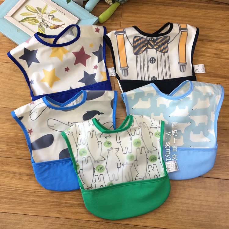 Yếm Cotton Chống Nước Họa Tiết Hoạt Hình Cho Bé