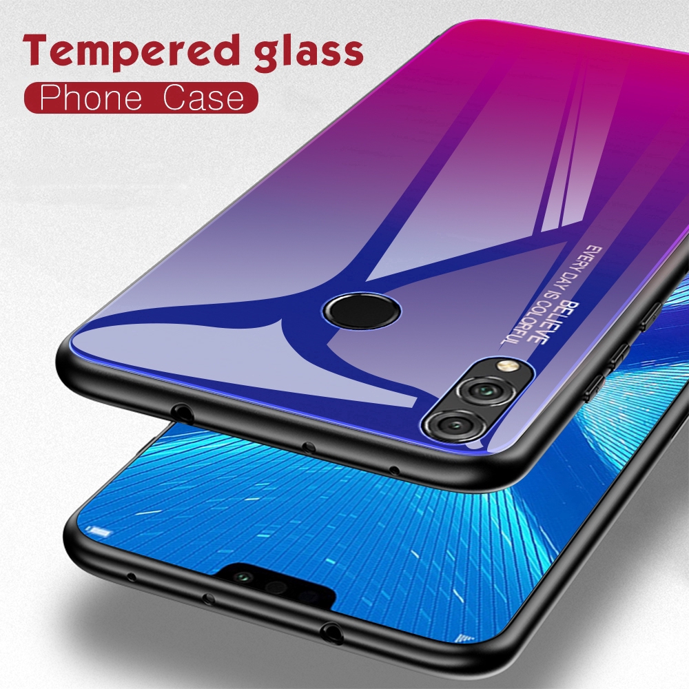 Ốp điện thoại mặt kính cường lực màu gradient cho Huawei Y9 Y6 Pro 2019 Honor 8X Y Max