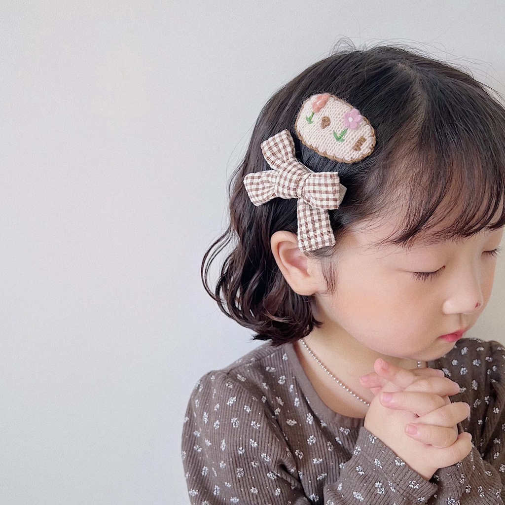 [Freeship] Set 2 chiếc kẹp tóc nơ buộc tóc cho bé gái, bọc nỉ êm ái, phong cách Hàn Quốc, tông màu ấm áp.