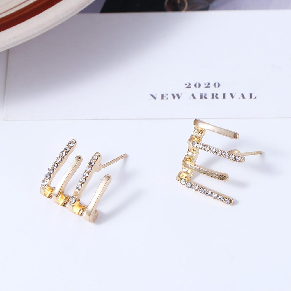 Khuyên Tai VANES1 Đính Đá Thanh Lịch Cho Nữ|Bông Tai Bốn Hàng Bốn Móng Thời Trang Nữ Tính