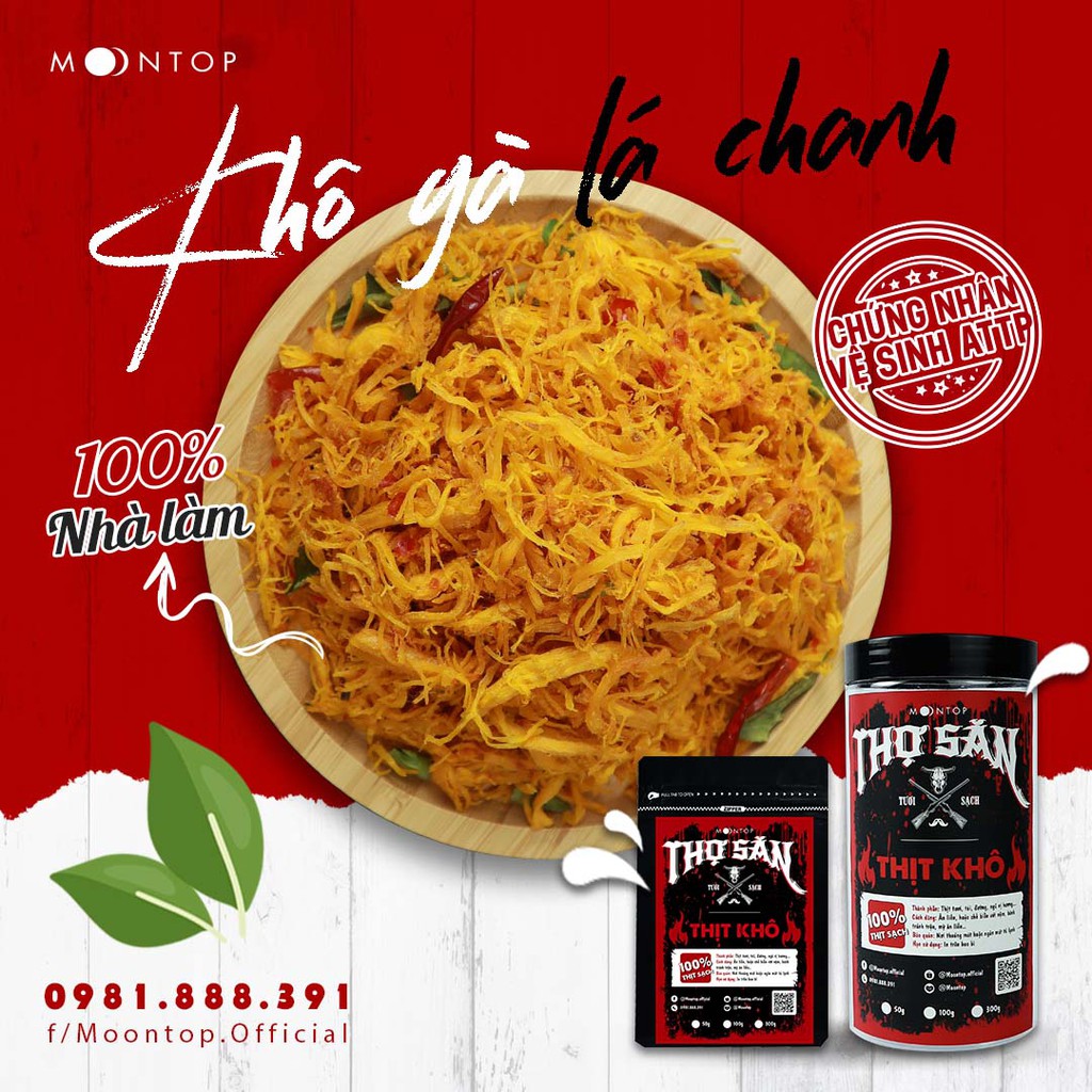 KHÔ GÀ LÁ CHANH THỢ SĂN - Hảo hạng loại 1 - Thịt khô homemade Moontop - Chất từng miếng thịt!
