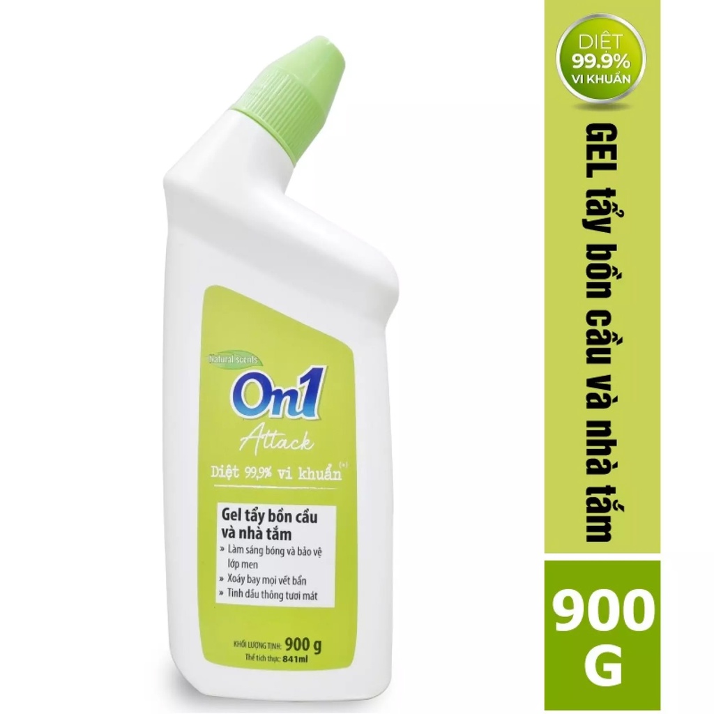 Gel Tẩy Bồn Cầu Và Nhà Tắm On1 Attack 900g - Tinh dầu Thông tươi mát Diệt 999% Vi Khuẩn