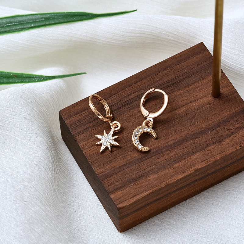 1 Pair Shinny Gold Silver Crystal Star Moon Women  Earrings/ Geometric Dangle Earrings Asymmetric Earrings of Star and Moon