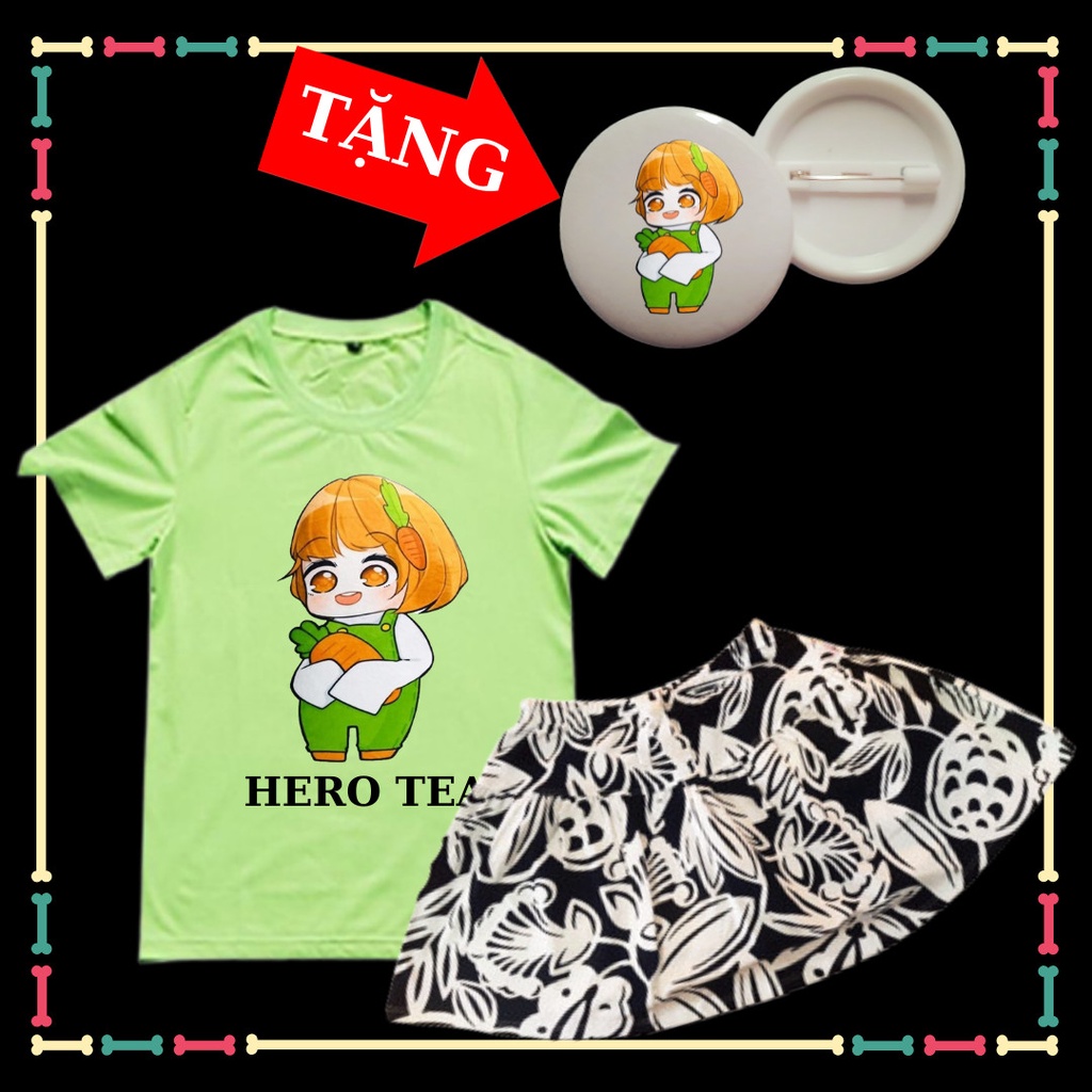 Combo Áo Thun thái mềm min và Váy Cotton dễ thương mẫu Kamui TV Hero Team xinh xắn cho bé gái tay ngắn