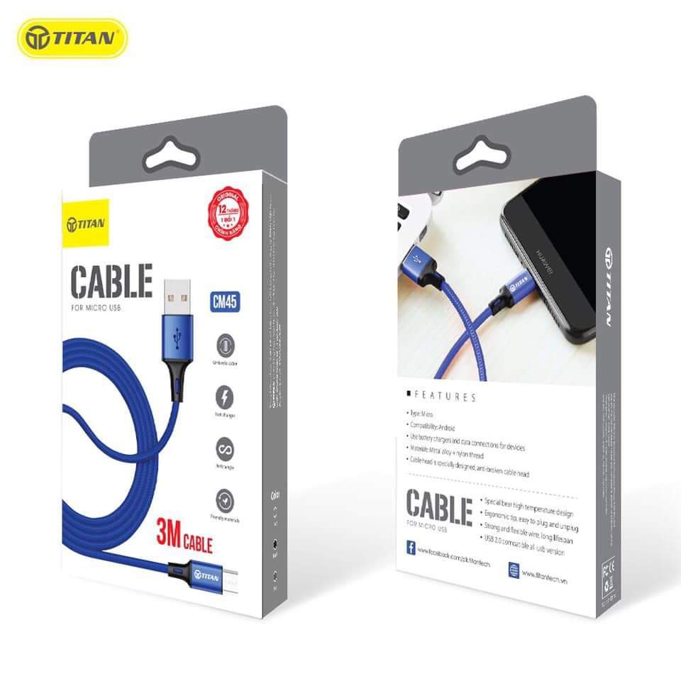 Cáp Sạc ip,máy tính bảng táo 3M dây dù Titan CL45-Dùng Thử 14 Ngày Lỗi 1 đổi 1
