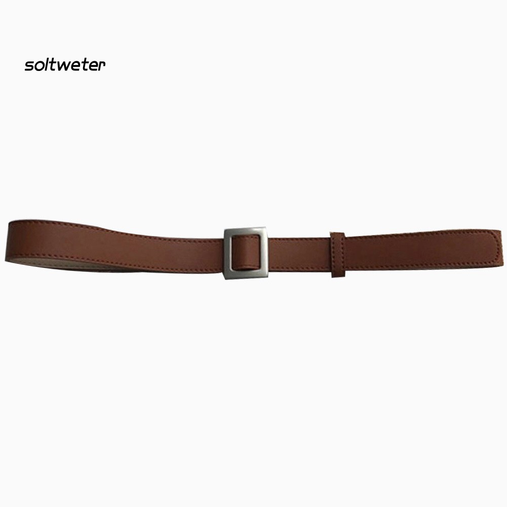 Dây thắt lưng da giả màu trơn khóa cài kim loại thời trang dành cho nữ