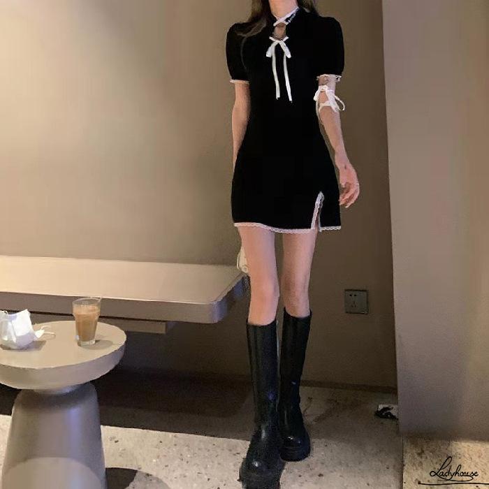 Đầm Ôm Tay Ngắn Cổ Đứng Thời Trang Sành Điệu Cho Nữ