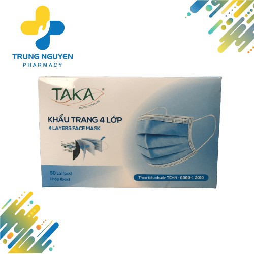 Khẩu trang y tế 4 lớp màu xanh Taka (50 cái/Hộp)