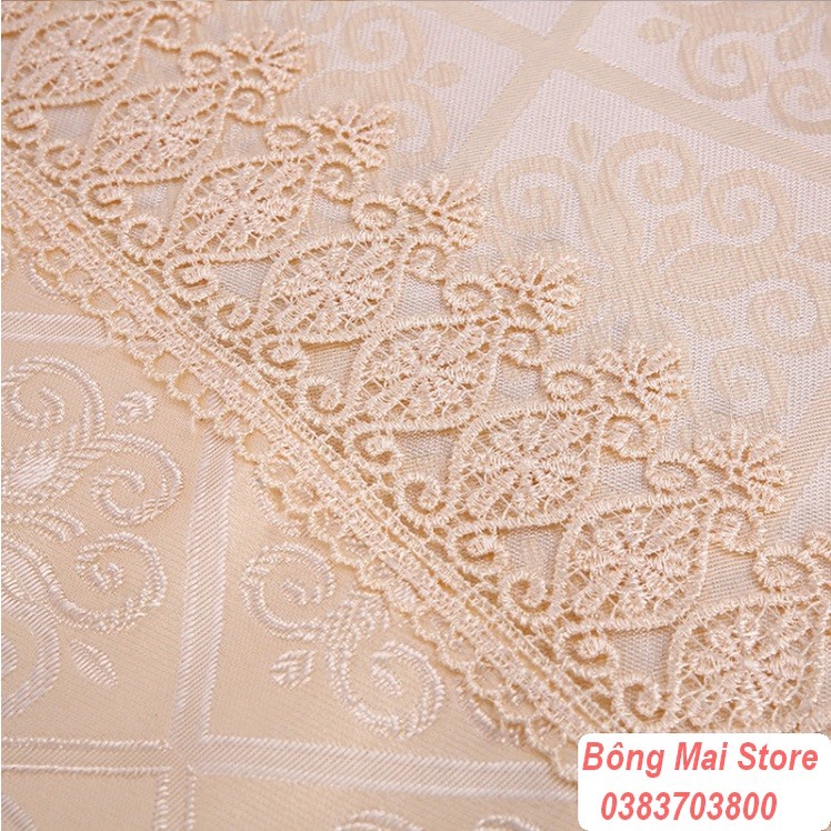 [90*150cm] Khăn trải bàn vải jacquard dệt nổi VIỀN REN màu VÀNG sang trọng thanh lịch [T043]