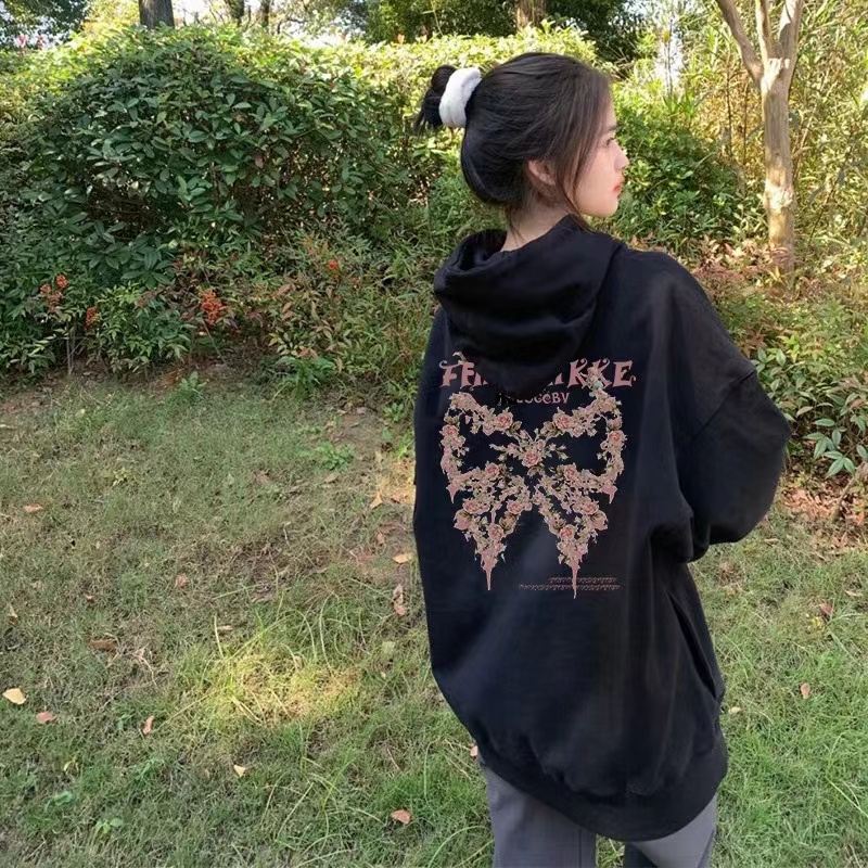 Áo Hoodie Dài Tay In Chữ Và Bướm Thời Trang Dành Cho Nữ