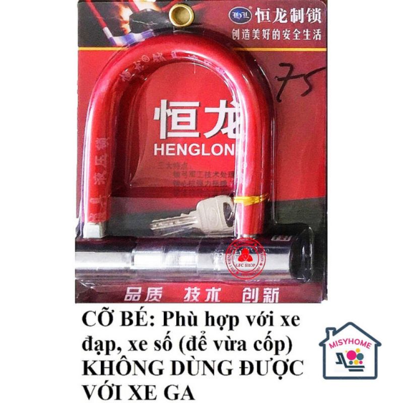 Khoá chữ U chống trộm chống cắt inox xe máy xe đạp Henglong h