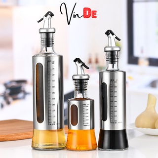 Chai Đựng Dầu Ăn, Gia Vị Thủy Tinh Thông Minh Bọc Inox, Chiết Rót Chống Tràn Vinde