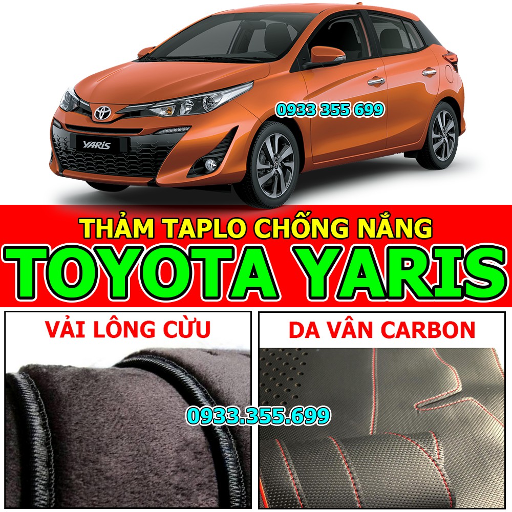 Thảm Taplo TOYOTA YARIS bằng Nhung lông Cừu hoặc Da vân Carbon, Da vân Gỗ