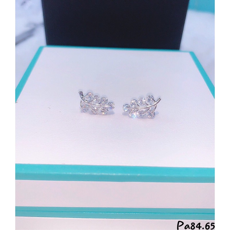 Khuyên tai hình lá oliu me đính đá nhân tạo