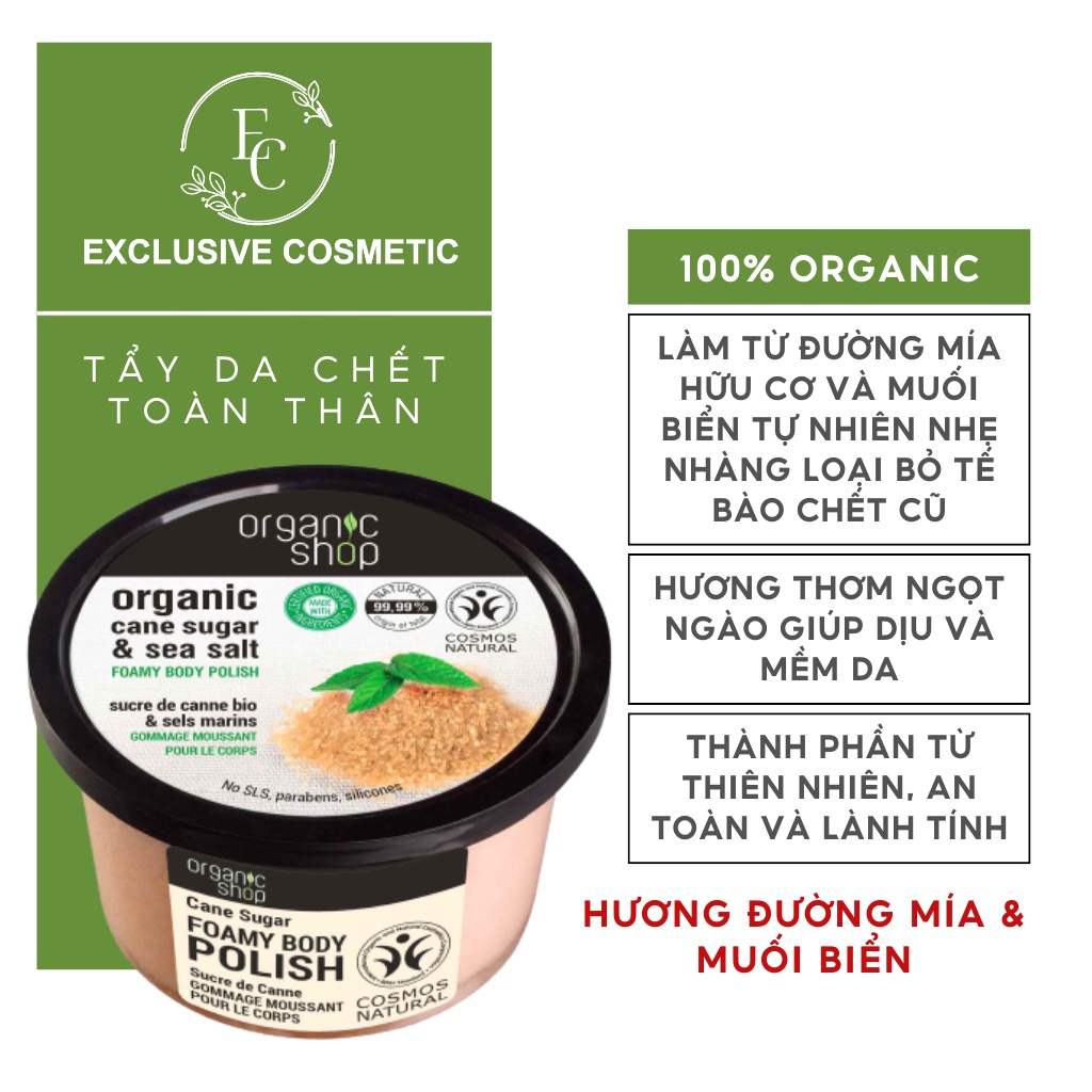 Tẩy Tế Bào Chết Toàn Thân Organic Shop Body Scrub Cane Sugar 250ml - Hương Muối biển &amp; Đường Mía