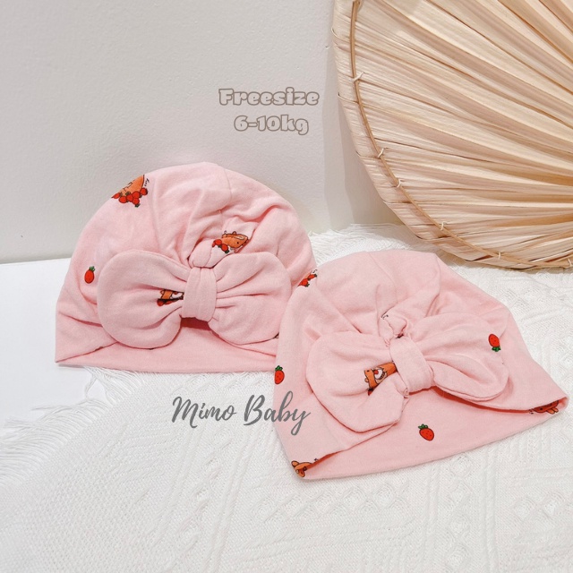 Mũ nón turban màu hồng hình gấu dâu dễ thương cho bé gái MTB87 Mimo Baby