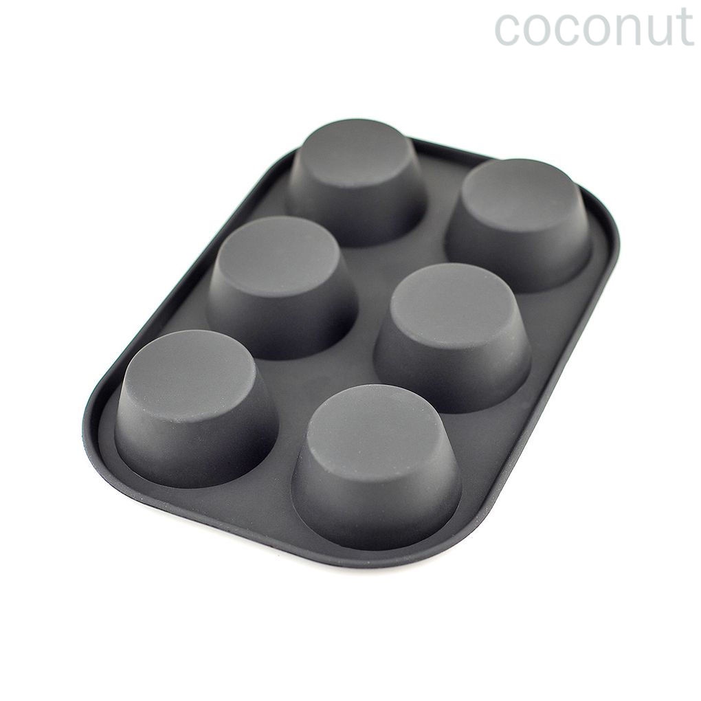 Khay muffin pudding màu đen bằng thép cacbon chống dính 6 ngăn