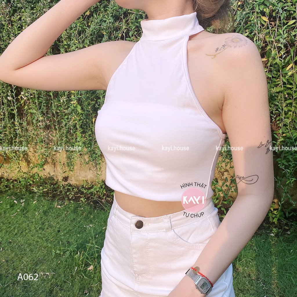 Áo croptop cổ yếm - ảnh thật - A062