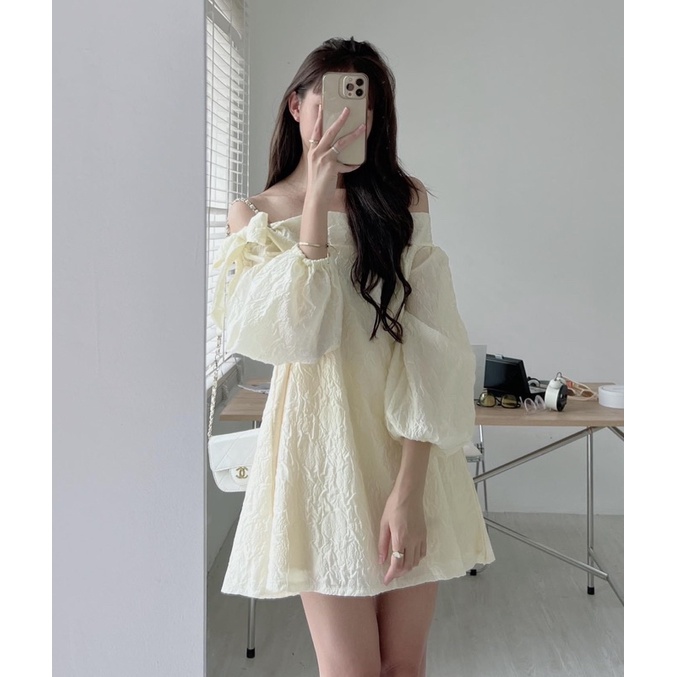 VÁY BABYDOLL BÈO TRỄ VAI BUỘC NƠ VẢI GẤM VBTVBN