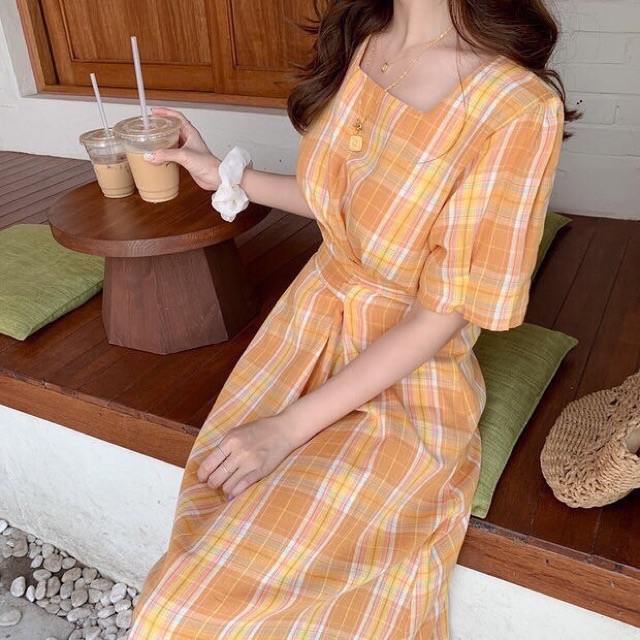 [Mã WAADD giảm 20k đơn 99k] ĐẦM CARO VINTAGE CỔ U | BigBuy360 - bigbuy360.vn
