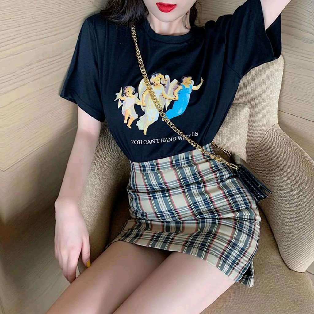 Set Chân Váy Kẻ Caro Kèm Áo Cautio PEONYB Nữ CAMA STORE V01