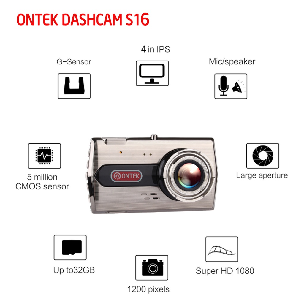 Camera Hành Trình Ô Tô ONTEKCO S16 Full HD 1296p Siêu Nét- Chống Rung, Ghi đè khi thẻ nhớ đầy