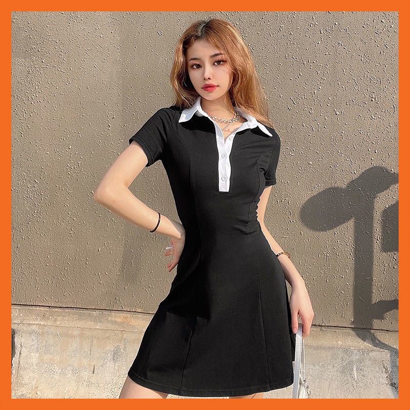 Váy polo nữ ngắn tay dáng xoè MADELA cổ bẻ sang chảnh, Đầm polo nữ dáng ôm thanh lịch vải cotton dày dặn | BigBuy360 - bigbuy360.vn