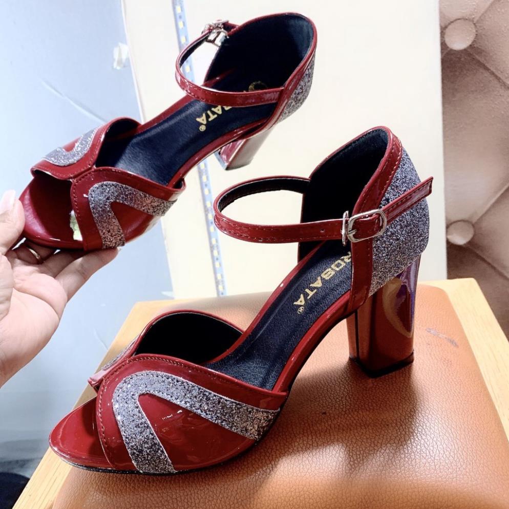 NEW Giày cao gót nữ đẹp đế vuông 7 phân màu đỏ xám hàng hiệu rosata ro268