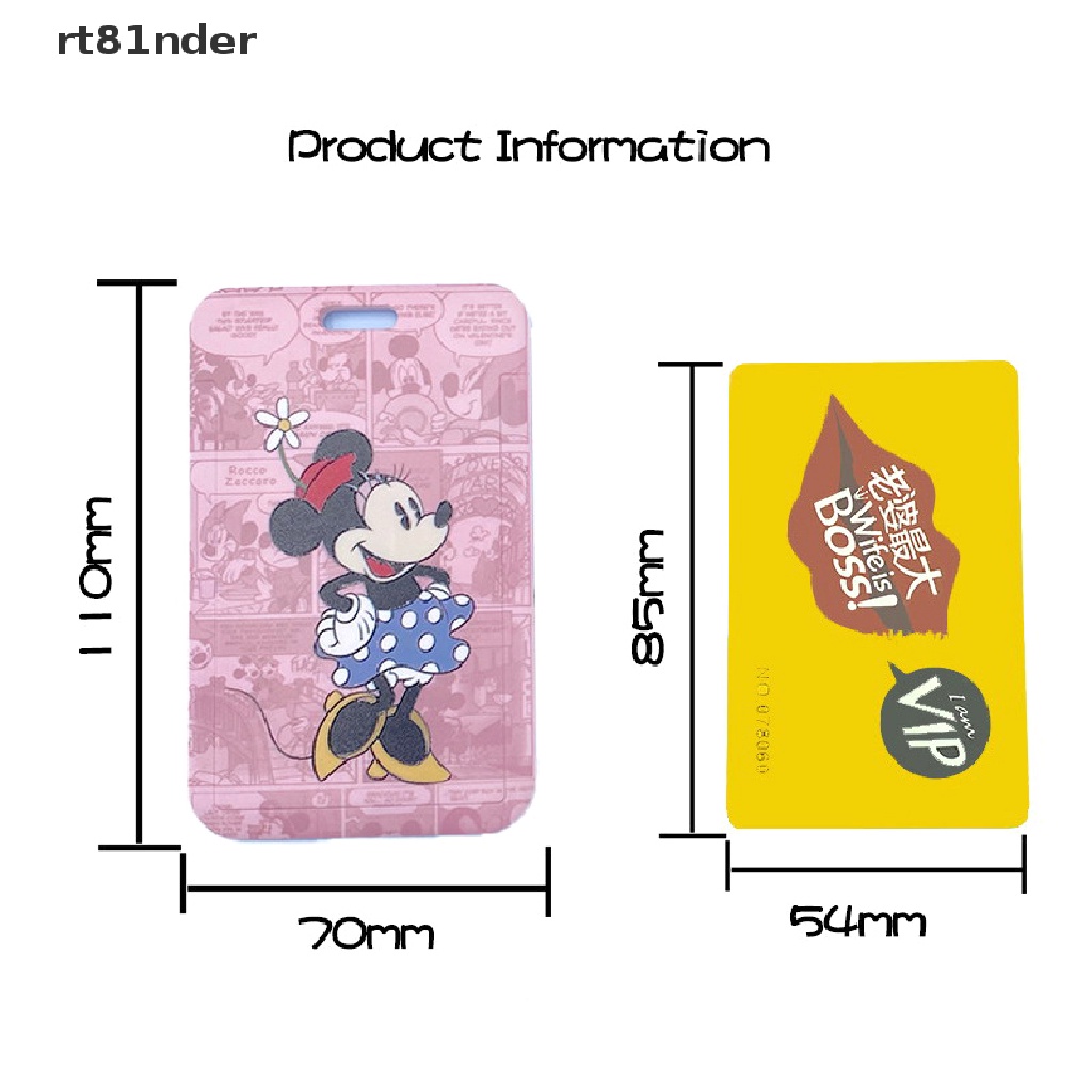 DISNEY Rt Bao Đựng Thẻ ID / Thẻ ID Bằng Nhựa Trong Suốt Họa Tiết Chuột Mickey Minnie Nhỏ Gọn Có Dây Trượt Cho Học Sinh