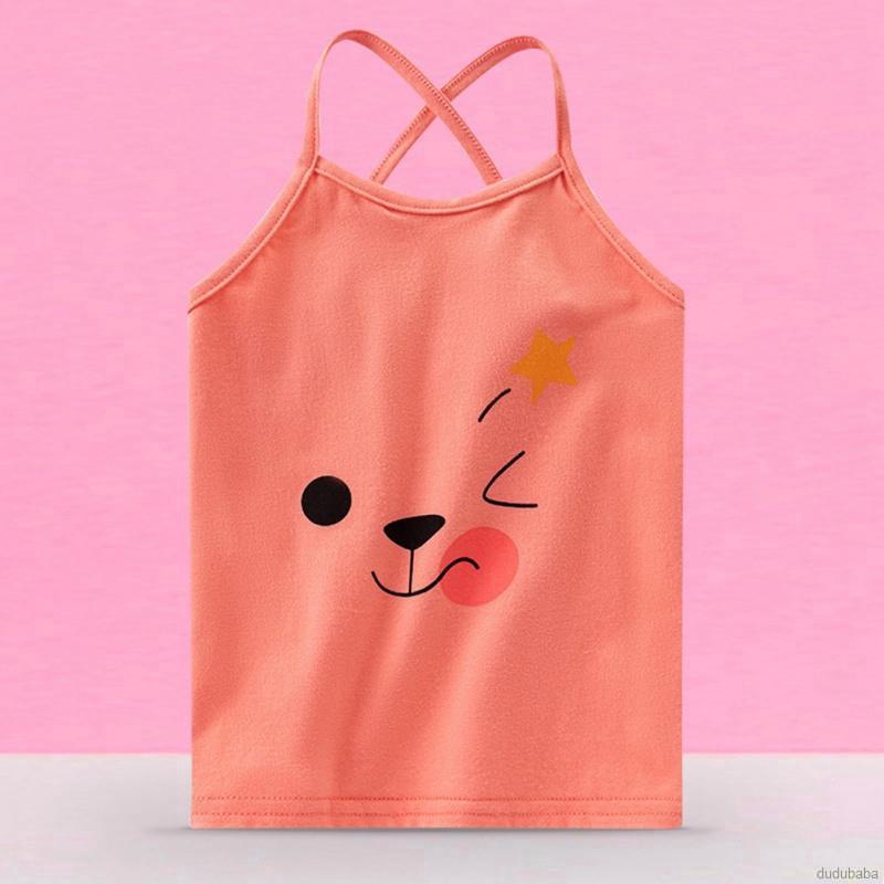 Áo yếm hai dây không tay vải cotton in hình vẽ hoạt họa thời trang mùa hè dành cho bé gái