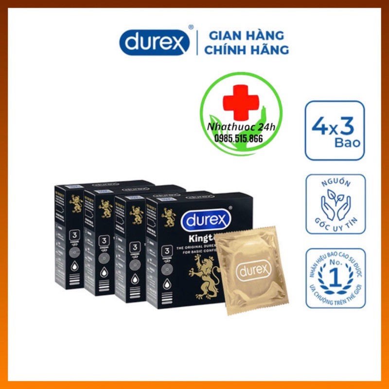 Bộ 4 bao cao su Durex Kingtex 3 bao/hộp