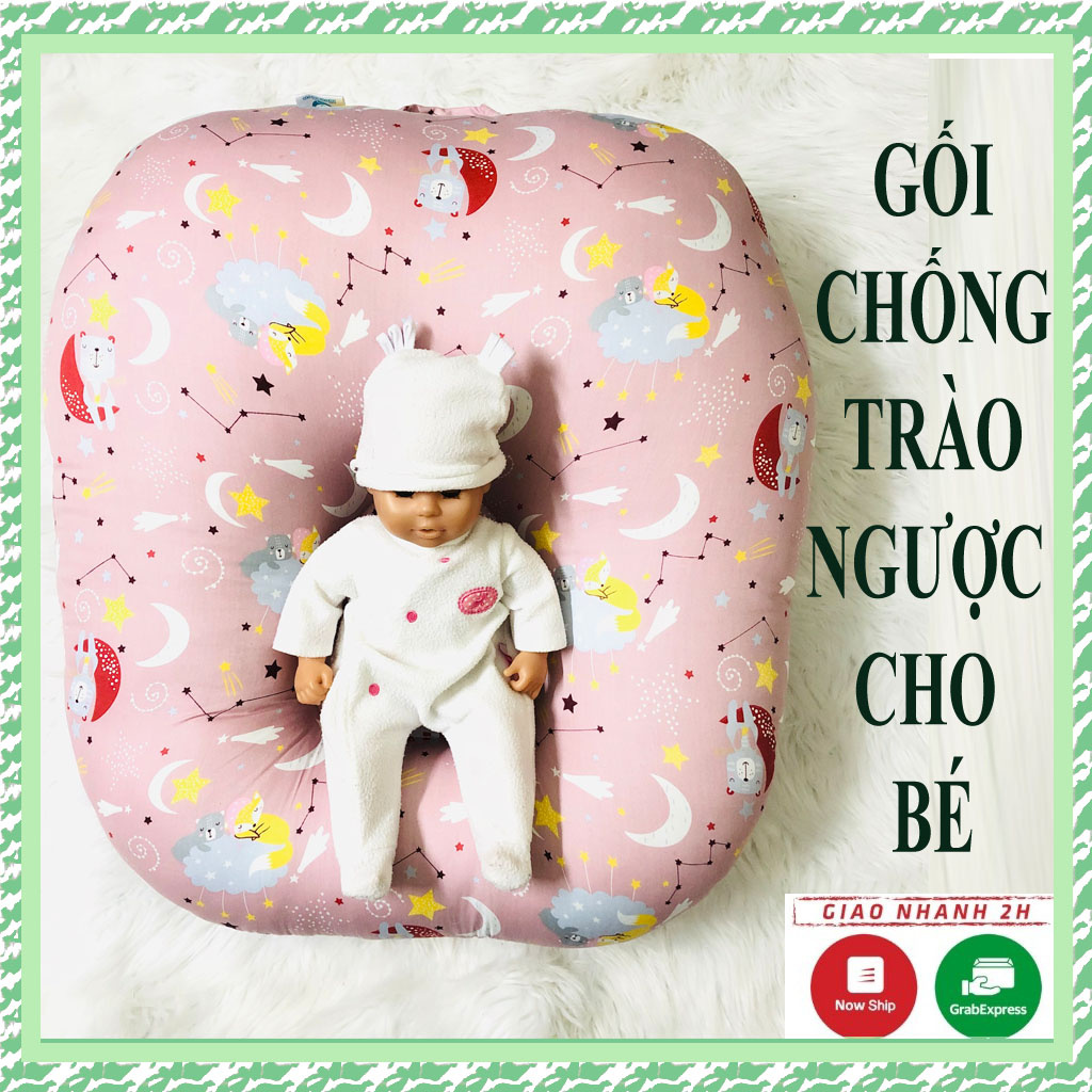 Gối Chống Trào Ngược MONMON, Gối Chữ C Cao Cấp Chất Cotton Thấm Hút Mồ Hôi Cho Bé