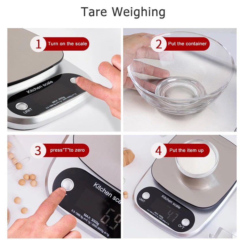 Cân nhà bếp mini 5kg định lượng 0,1g hợp kim thép chính xác cao tặng kèm pin AAA  Tela Shop