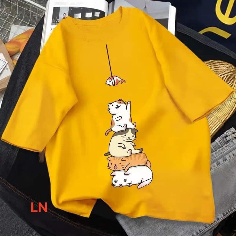 Áo phông cotton mèo bắt cá