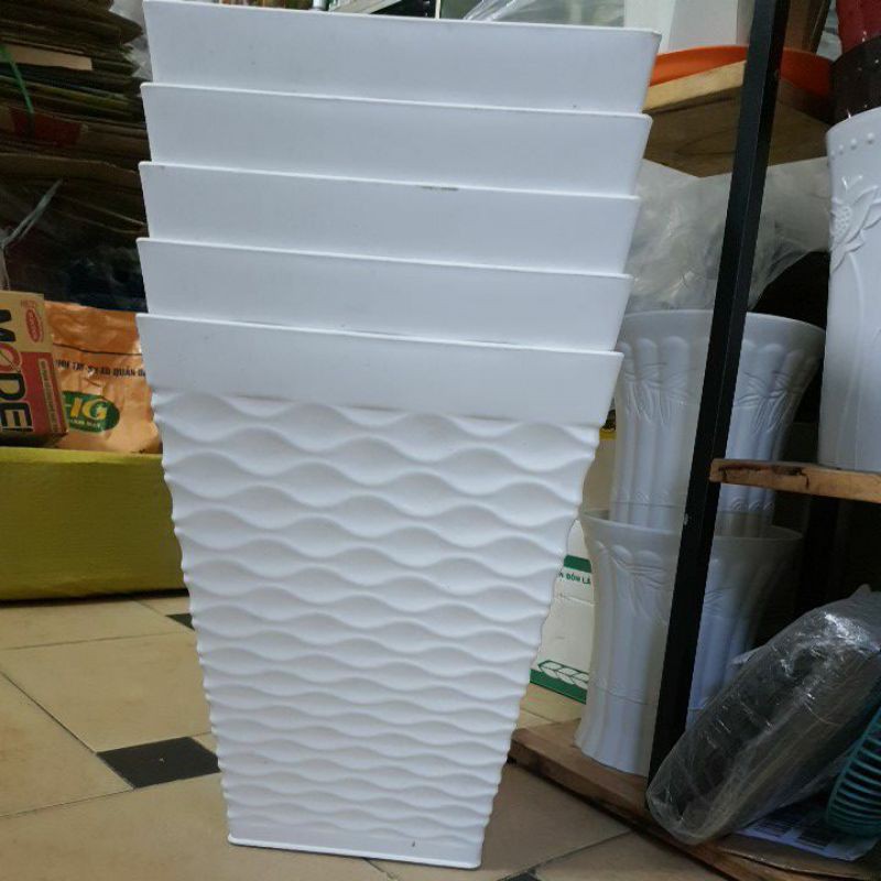 combo 5 chậu nhựa vuông giả sứ 33cm cao 41cm