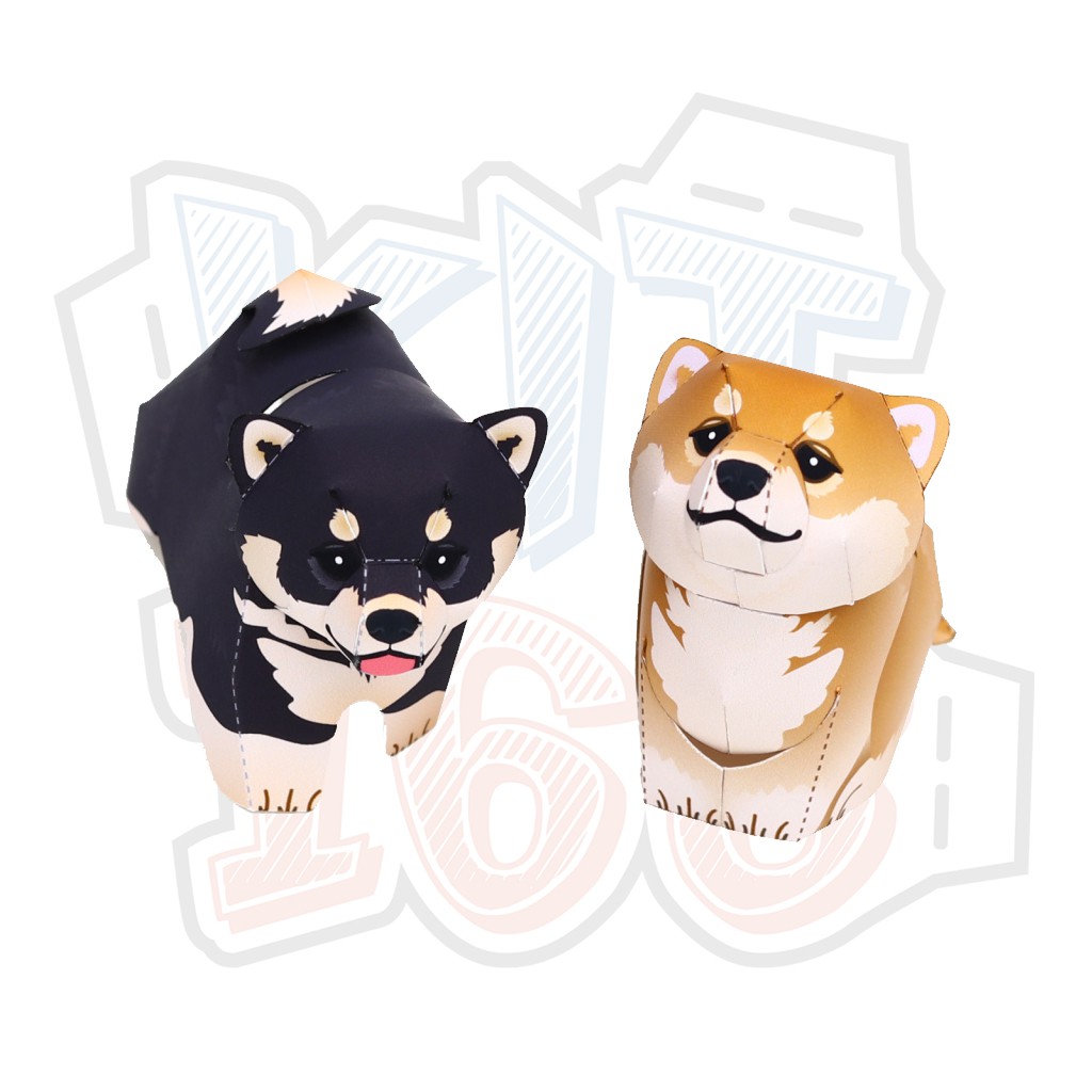 Mô hình giấy động vật cute 2 Chó Shiba Inu Mini