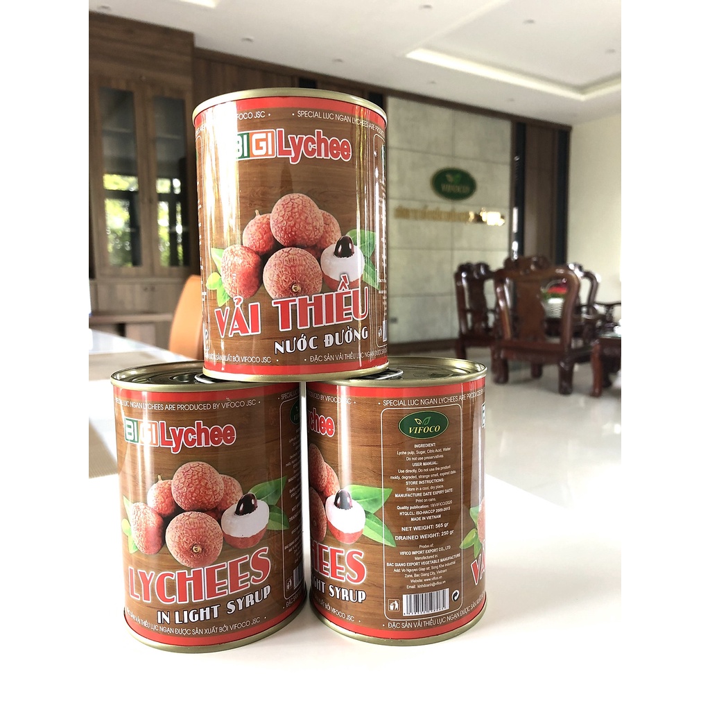 Thùng 12 Lon Vải Thiều Đóng VIFOCO (565gr/lon)