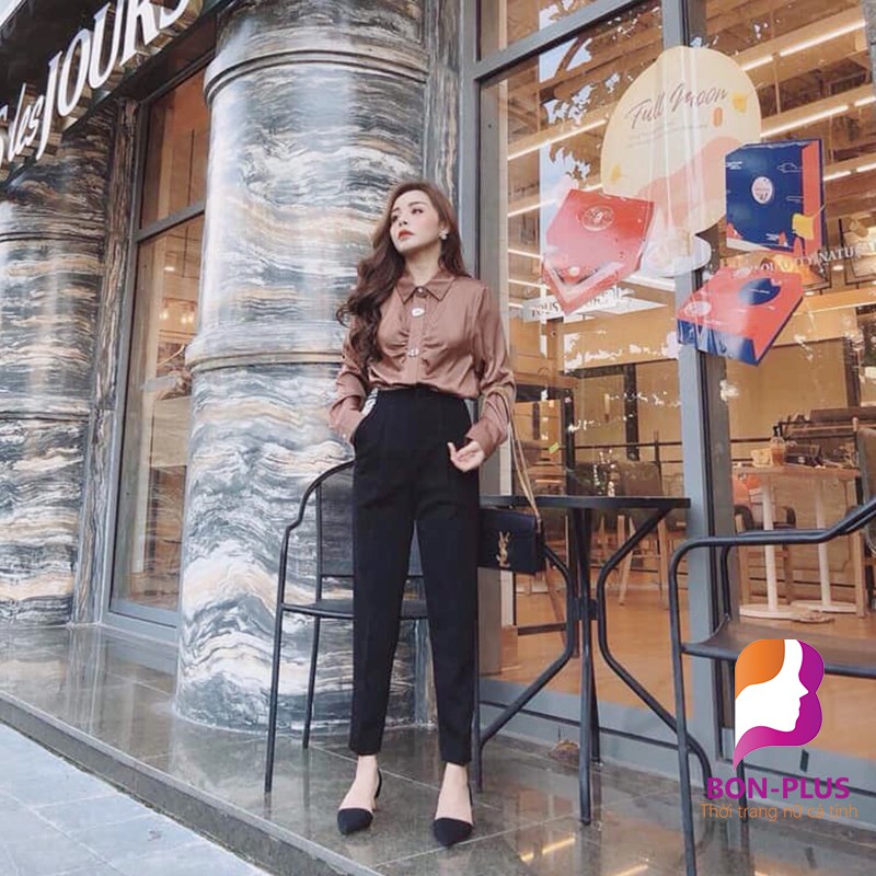 Quần tây nữ lưng cao khuy bọc vải [VIDEO THẬT] màu Đen - Trắng - Chất vải tuyết mưa loại I - phù hợp đi làm - đi chơi | BigBuy360 - bigbuy360.vn
