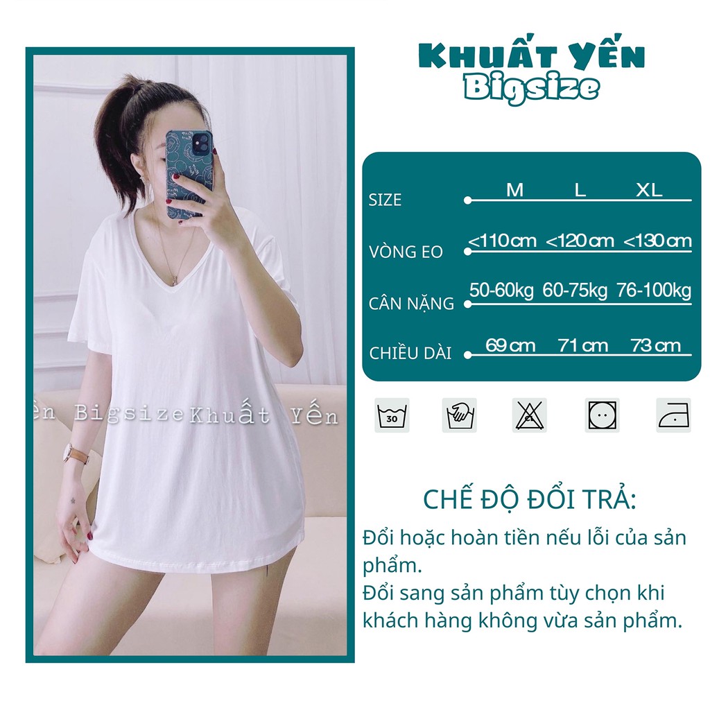 (50-100kg) Áo thun nữ cổ tim form rộng nhiều màu tay ngắn cổ V chất mát 50kg đến 100kg Khuất Yến