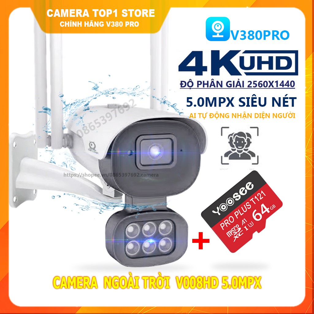 Camera Ip WiFi Ngoài Trời V380 PRO 5.0Mpx V008HD 2560×1440p Siêu Nét Chống Nước | BigBuy360 - bigbuy360.vn