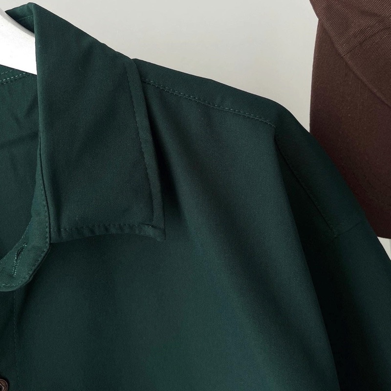 [sẵn] Áo Sơ Mi Nam Nữ Tay Ngắn Form Rộng Xanh Két BASIC PQK