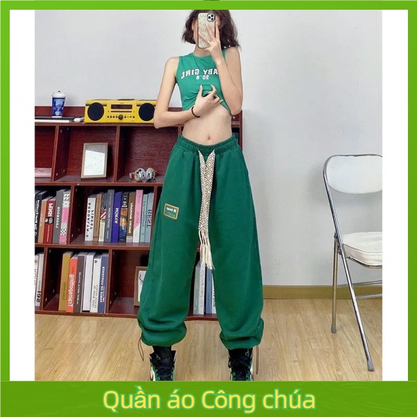 Quần Thể Thao Harem Phối Dây Rút Màu Xanh Lá Phong Cách Thời Trang Xuân Thu Hàng Mới Dành Cho Nữ Z2