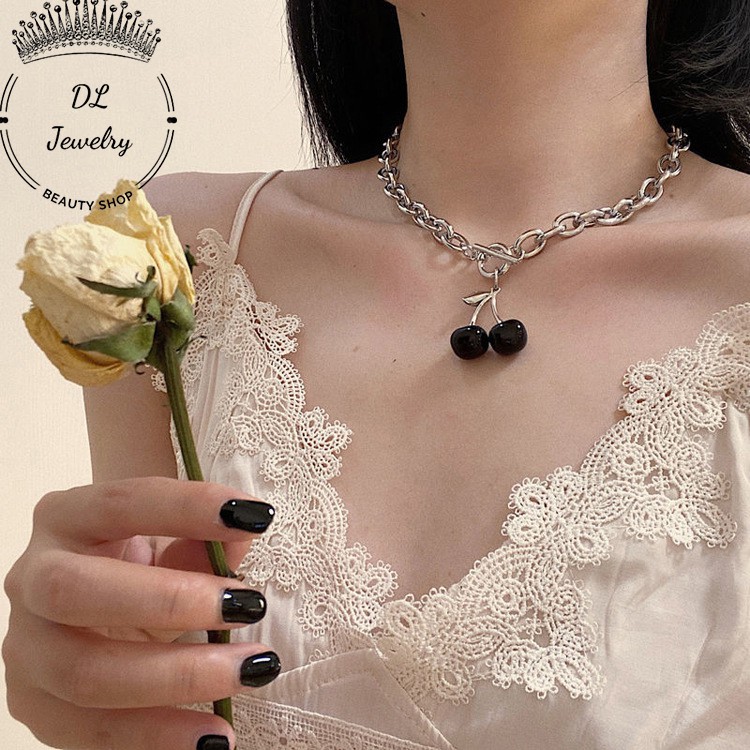 Vòng Cổ Cherry Đen Phong Cách Hàn Quốc Dây Chuyền Cherry Nữ Tính Giá Rẻ