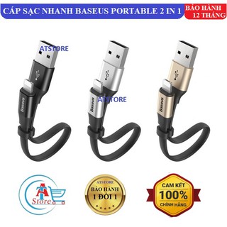 Cáp sạc nhanh baseus 2 in 1 portable 23cm chính hãng ios + micro usb