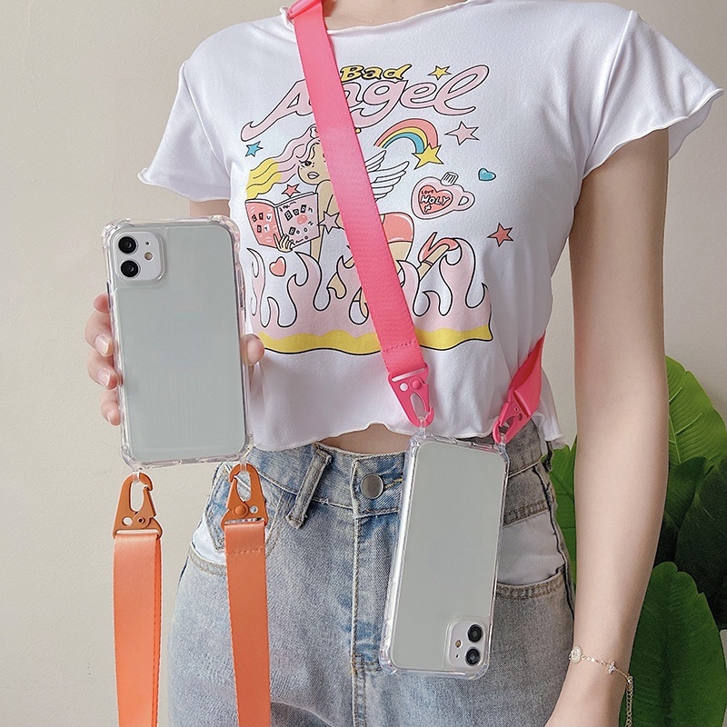 Ốp Điện Thoại Trong Suốt Hình Máy Ảnh Kèm Vòng cổ 150cm Cho iPhone 14 Pro Max 13 12 Pro Max 11 Pro Max 7 8 Plus XR XS Max