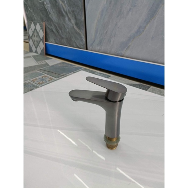 Vòi lavabo rút dây ghi xám nóng lạnh inox 304 mạ nano chống bám bẩn